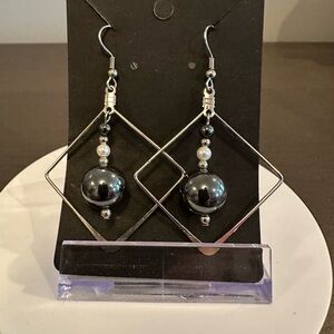 Silver Square Drop Earrings